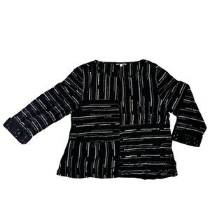 Habitat Top Shirt Womens XS Boxy Lagenlook Oversized Patchwork Black White